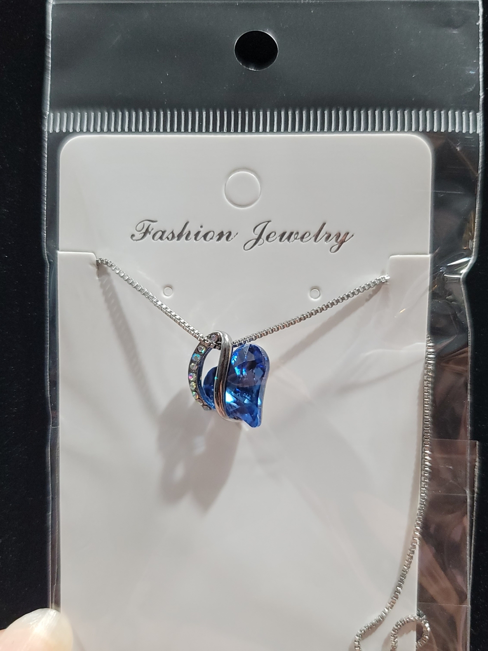 Fashion Jewelry Blue Crystal Heart Necklace